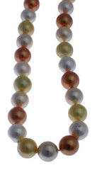 Stylish Multi Colored Brown, Green, And Silver 5Mm Sea Shell Simulated Pearl 16 Inch Necklace. Easy To Use Magnetic Clasp