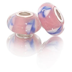 Designer Inspired Adorable Kali Colored Glass Bead, Solid Silver Core With Pink, Blue, And White. Add Beads To Create Original Kali Bracelet.