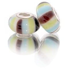Designer Inspired Elegant Kali Colored Glass Bead, Solid Silver Core, Blue, Lime Green, Brown And White. Add Beads To Create Original Kali Bracelet.
