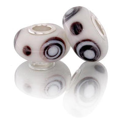 Designer Inspired Beautiful Circular Design Kali Colored Glass Beads, Solid Silver Core, Brown And White Dots And Swirls. Add Beads To Create Original Kali Bracelet.