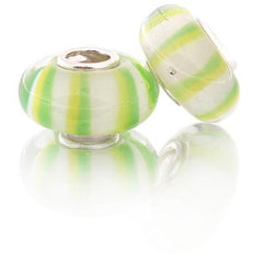 Designer Inspired Stunning Striped Kali Colored Glass Beads, Solid Silver Core, Light Green And Yellow Stripe Design. Could Be Added To Create Original Kali Bracelet.