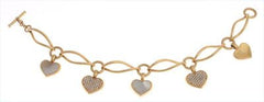Adorable 18K Yellow Gold Diamond Heart Charm Bracelet. Matching Earrings Available. Two Hearts Are Filled With .015 Ct X .46 Round Diamonds In Each. Total Ct Weight Is Approximately .9Ct.