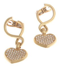 Adorable 18K Yellow Gold Diamond Heart Hanging Earrings. Matching Bracelet Available.