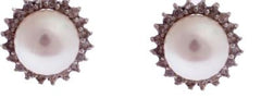 Stylish 14K White Gold 7 Mm Round White Pearl And Diamond Stud Earrings. Pearl Is Surrounded By 20 .002Ct Round Diamonds. The Total Carat Weight For Both Earrings Is Approximately .08Ct.