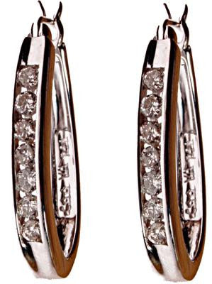 14K White Gold Diamond Hoop Earrings