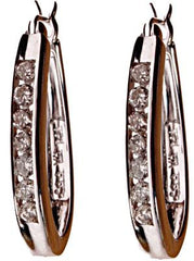 14K White Gold Diamond Hoop Earrings