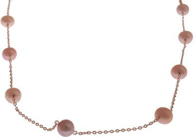 14K Yellow Gold Chain With 7.7 Mm X 9  Pearls