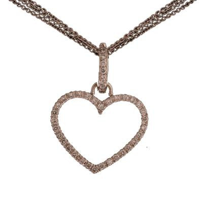 Stunning 14K White Gold Triple Strand Chain Necklace With 18K White Gold Heart Shaped Diamond Pendant