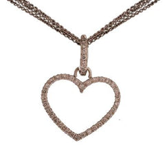 Stunning 14K White Gold Triple Strand Chain Necklace With 18K White Gold Heart Shaped Diamond Pendant