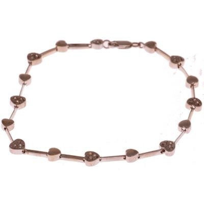 Dainty 14K White Gold Bracelet. The Bracelet Is Alternating Diamond And White Gold Heart Shaped Links. The Bracelet Contains Approximately .01Ct X 24 Round Diamonds. The Bracelet Measures 7.5 Inch. This Daz
