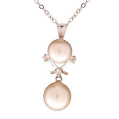 Dainty 14K White Gold Necklace. The Necklace Contains 8.2Mm X 2 Round White Simulated Pearls And .01Ct X 3 Round Diamonds. The Chain Measures 16 Inch. This Dainty Necklace Is Sure To Add Flair To Your Wardrobe.