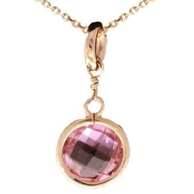 Adorable 14K Yellow Gold Pendant Necklace. The Chain Of The Pendant Is Made Of Sterling Silver With Yellow Gold Overlay. The Pendant Contains One Round Light Pink Stone, Which Hangs From A Cut-Out Circle. T