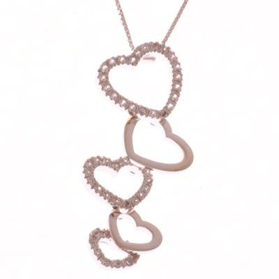 Adorable 14K White Gold Slide Pendant Necklace. This Pendant Has 5 Heart Shapes Hanging Each One Smaller Then The Next. There Are Diamonds In Three Of The Hearts.