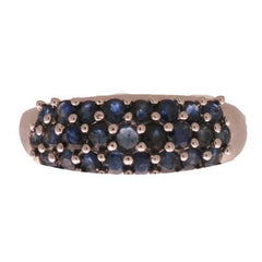 Dainty 10K White Gold Ring With Triple Face Of Sapphires Size 6.5