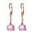 Dainty 14K White Gold Lever Back Style Diamond Earrings With Round Pink Stone Dangling.