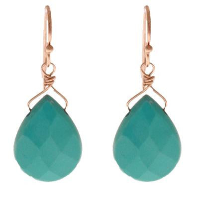 Trendy 14K Yellow Gold Pear Shaped Turquoise Dangling Earrings.