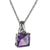 Dainty 14K White Gold 18 Inch Twist Design Style Chain With Approximately 4Ct Princess Cut Shaped Purple Stone Pendant Hanging.