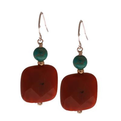 Carnation And Turquoise Dangling Earring