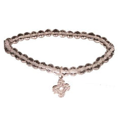 Trendy Clear Crystal Beaded Style Bracelet. The Bracelet Contains A Sterling Silver Clover Shaped Charm With Circle Design. This Bracelet Can Be Worn With Various Colored Bracelets And Charms From This Coll