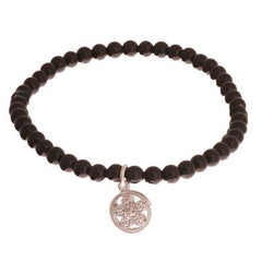 Trendy Onyx Beaded Style Bracelet. The Bracelet Contains A Sterling Silver Circle Shaped Charm With A Cz Flower In Center. This Bracelet Can We Worn With Various Colors And Charms From This Collection.