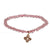 Trendy Rose Quartz Beaded Style Bracelet. The Bracelet Contains A Sterling Silver With 14K Yellow Gold Overlay Clover Shaped Cz Charm Hanging. This Bracelet Can Be Worn With Various Fashion Colors And Charms