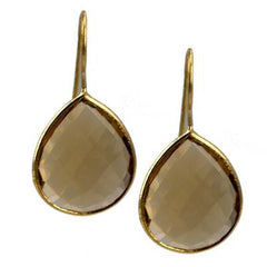 Trendy Sterling Silver Earrings With Amber Colored Stone With Gold Overlay