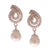 Dainty Sterling Silver With Rhodium Overlay Cz Earrings With Hanging Simulated Pearl. These Earrings Have A Large Cz Swirl Design With A Hanging  Simulated Pearl. The Simulated Pearl Measures Approximately 7.93 Mm In Diameter.