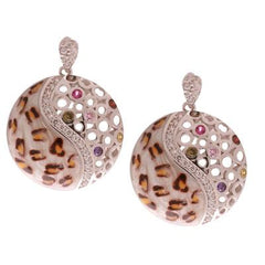 Adorable Sterling Silver With Rhodium Overlay Circle Shaped Earrings. These Earrings Have An 'S' Shaped Line Going Down The Middle Of The Circle To Divide The Circle In Half. The Line Is Made Out Of Cz Ston