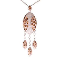 Trendy Sterling Silver With Rhodium Overlay Oval Shaped Pendant With Enamel Leopard Design. This Pendant Is A Large Oval Shaped Pendant That Is Leopard Design. Going Down The Middle Of The Oval Is A Line Th