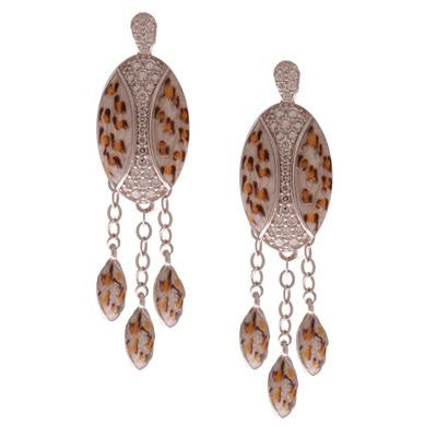 Trendy Sterling Silver With Rhodium Overlay Oval Shaped Leaporad Design Earrings. These Earrings Have A Line Of Cz Stones That Get Wider On Each End. The Oval Part Of The Earrings Hang From A Teardrop Shape