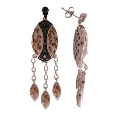 Trendy Sterling Silver With Rhodium Overlay Oval Shaped Earrings With Leopard Design. These Earrings Have One Line Of Black Rhodium With Black Cz Stones Going Down The Middle. The Line Forms Into A Semi-Cir