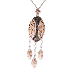Trendy Sterling Silver With Rhodium Overlay Large Oval Shaped Pendant Necklace With Leopard Design. This Pendant Has One Line Of Silver With Black Rhodium Overlay And Black Cz Stones Going Down The Center.