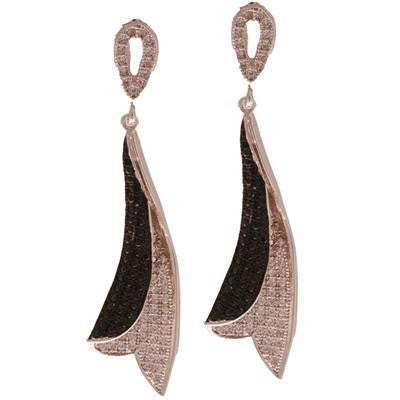 Dainty Sterling Silver With Rhodium And Black Rhodium Overlay Micro Pave Style Dangling Earrings.