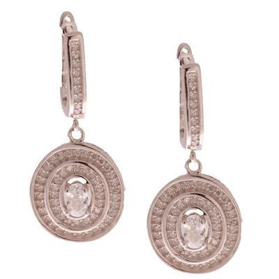 Stunning Sterling Silver With Rhodium Overlay Micro Pave Style Hanging Earrings.