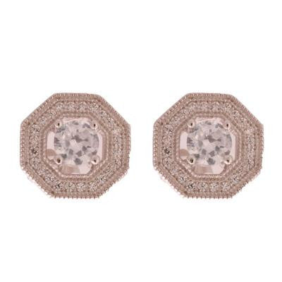 Dazzling Sterling Silver With Rhodium Overlay Micro Pave Style Stud Earrings With Cubic Zirconium