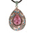 Antique Style Sterling Silver Teardrop Shaped White And Blue Enamel Butterfly Design Cut Out With 19Mm Teardrop Shaped Pink Stone In Center With Parasite Design Around.