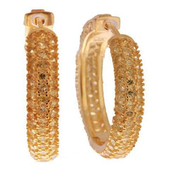 Dazzling Sterling Silver With 14K Yellow Gold Overlay Micro Pave Style Hoop Earrings. The Earrings Measure 30Mm In Diameter And 4.8 In Thickness.