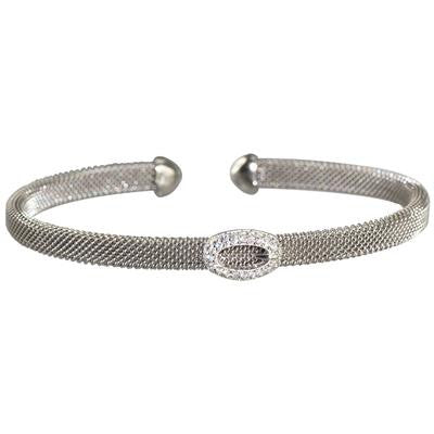 Stunning Sterling Silver Mesh Bangle With Oval Shape Design With Cz'S In The Center
