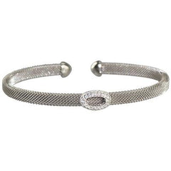 Stunning Sterling Silver Mesh Bangle With Oval Shape Design With Cz'S In The Center