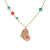 Dainty Sterling Silver With Yellow Gold Overlay 16 Inch Necklace With 1Inch Extender Flat Hammered Heart With Turquoise And Coral Stones.