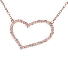 Dainty Sterling Silver With Rose Gold Overlay Heart Shaped Cut Out Design Necklace With Clear Cubic Zirconium Stones Around. The Necklace Measures 16 Inches And Has A One Inch Extender.