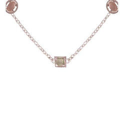 Dainty Sterling Silver With Rhodium Overlay 16 Inch Necklace. The Necklace Contains Champagne And Light Green Alternating Stones.