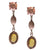 Trendy Sterling Silver With Black Rhodium Overlay Dangling Earrings. The Earrings Contain A Round Champagne Stone And Oval Shaped Olive Green Stone Hanging.