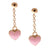 Adorable Sterling Silver With Yellow Gold Overlay Pink Enamel Heart Shaped Drop Girls Earrings.