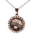 Dazzling Sterling Silver With Black Rhodium Overlay Round Champagne Stone Pendant With Clear Cubic Zirconium Stones Around. Matching Earrings Available.