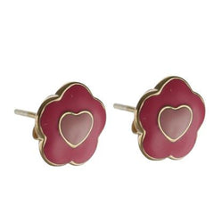 Dainty Sterling Silver With Yellow Gold Overlay Hot And Light Pink Flower Shaped Enamel Stud Earrings.