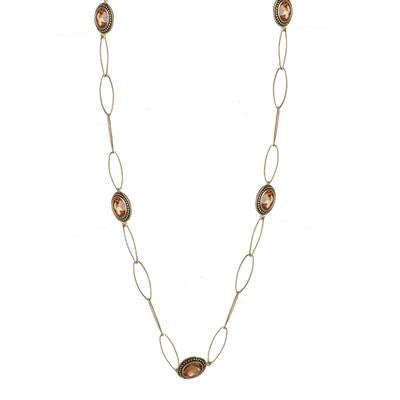Trendy Sterling Silver With Yellow Gold Overlay Oval Like Shaped Linked 36 Inch Champagne Stone Necklace.