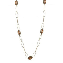 Trendy Sterling Silver With Yellow Gold Overlay Oval Like Shaped Linked 36 Inch Champagne Stone Necklace.