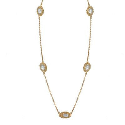 Trendy Sterling Silver With Yellow Gold Overlay Round Bezel Cz Stone 36 Inch Necklace.