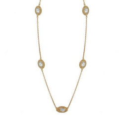 Trendy Sterling Silver With Yellow Gold Overlay Round Bezel Cz Stone 36 Inch Necklace.